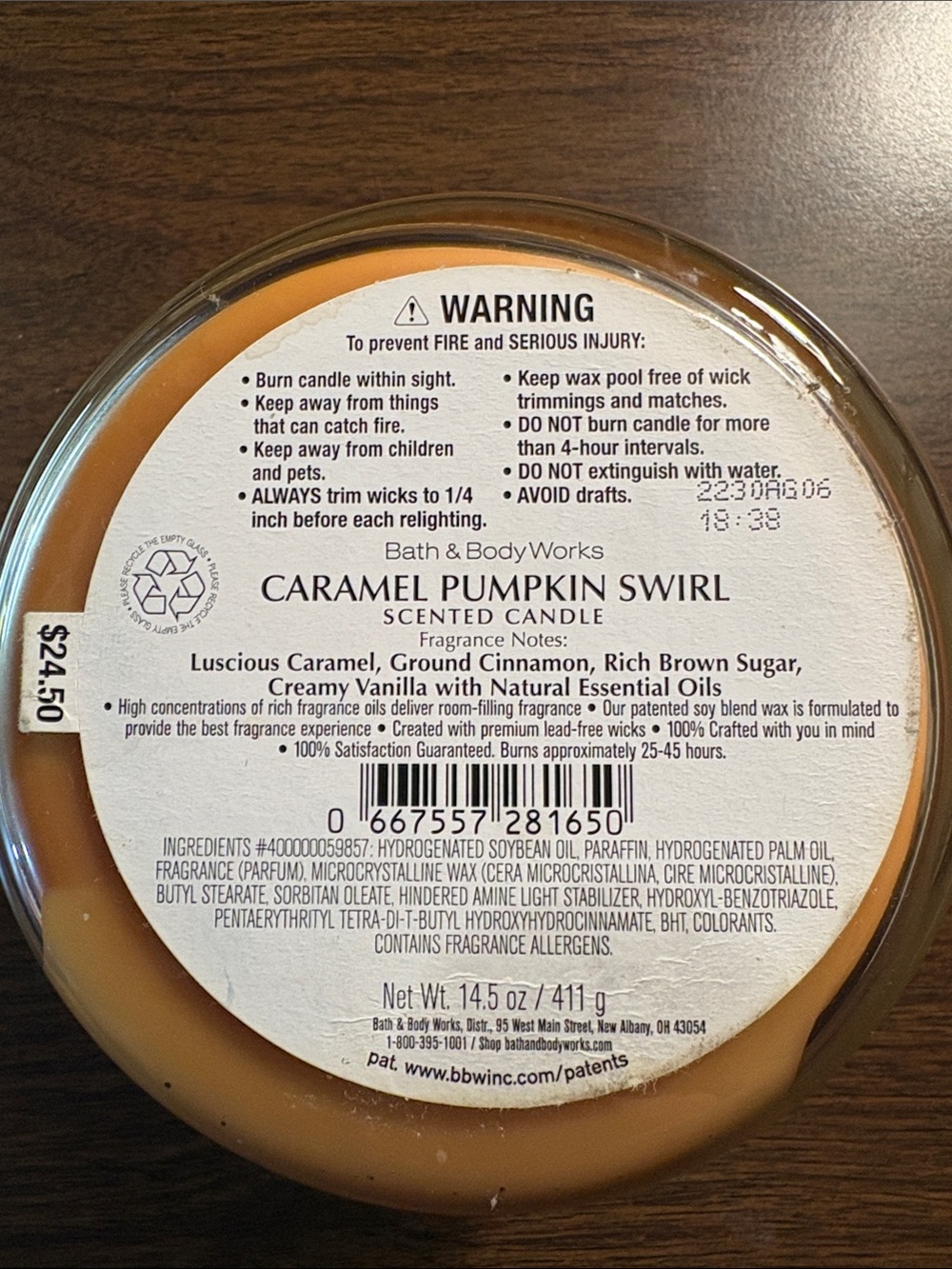 Bath & Body Works Caramel Pumpkin Swirl Scented Candle - Gold, Orange - Picture 3 of 3